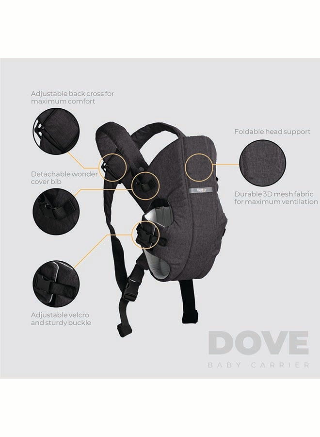 Nurtur Nurtur Dove Deluxe Infant Baby Carrier – Premium Fabric, Dual-Facing Comfort, Adjustable Cushioned Straps, & Built-In Baby Bib - Black  - Image 2