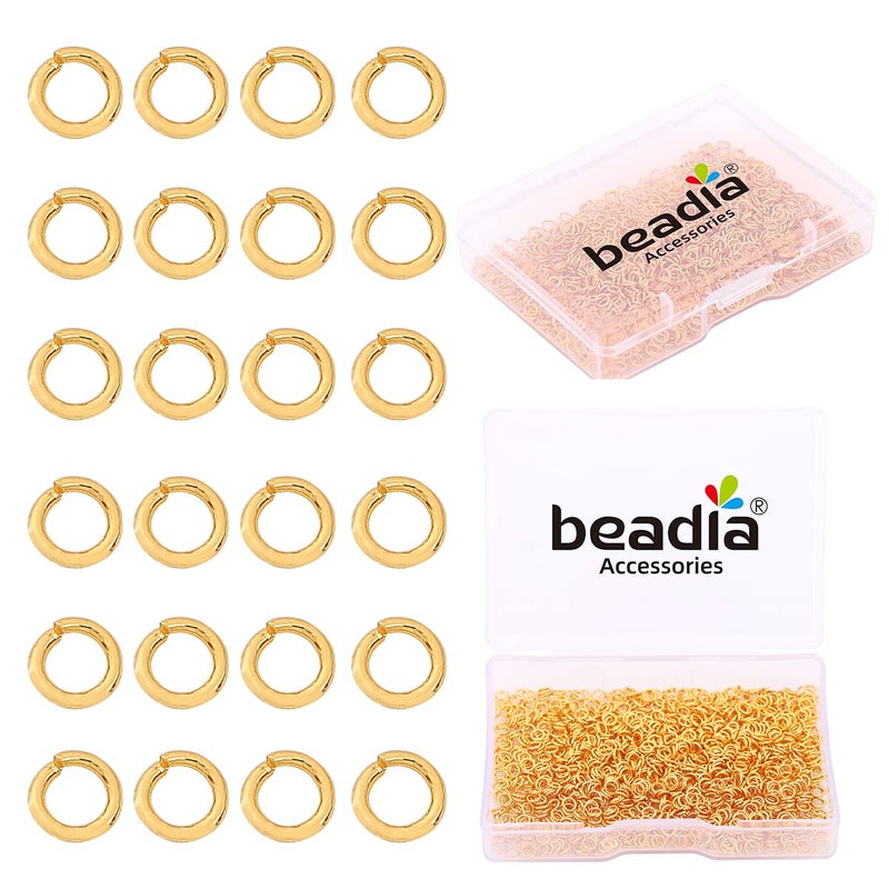 BEADIA 18K Gold Plated Jump Rings Non Tarnish 8mm 300pcs for Jewelry Making Findings
