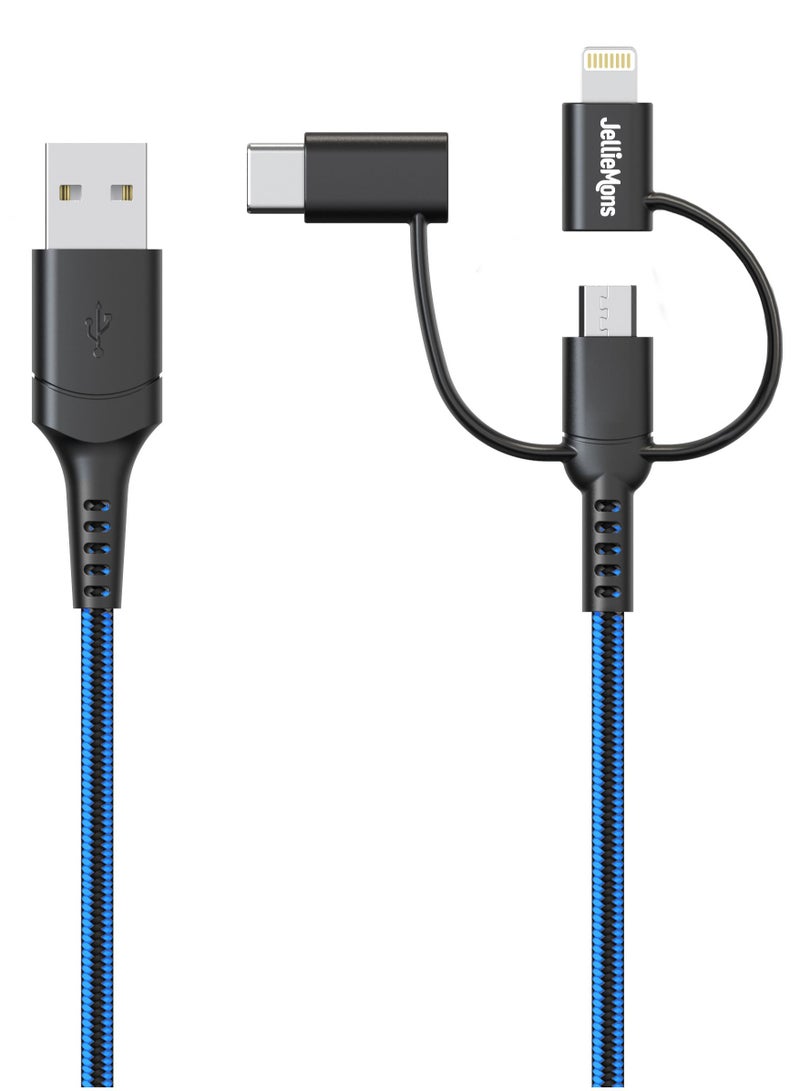 JellieMons Braided 3in1 Cable, USB-A, Data Cable, Micro-USB, Type-C, Lightning (2M)