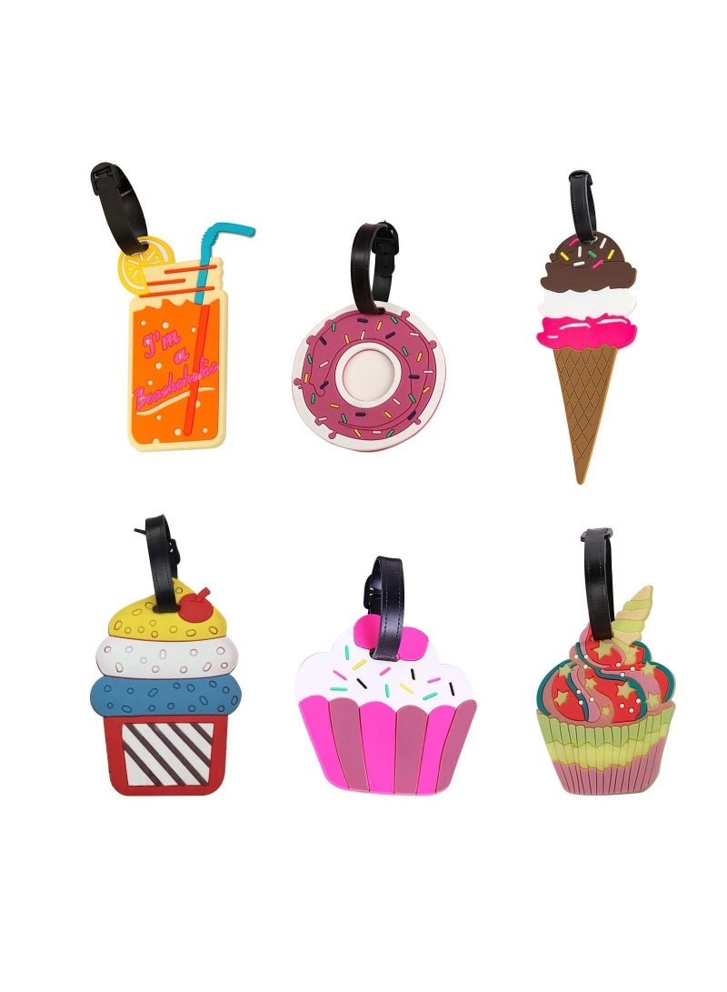 Generic Luggage Tags, 6 Pack PVC Baggage Handbag Tag Unique Suitcases Labels Dessert Cartoon Style for  - Image 1