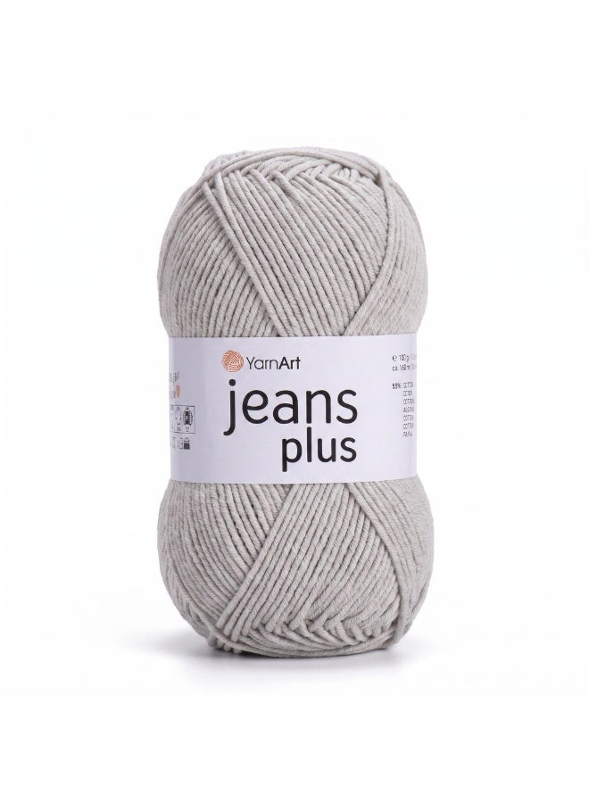 YarnArt Jeans Plus Yarn, Cotton-Acrylic Blend, Color 49 Chalk Grey, 100g/160m - Image 1