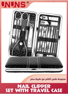 UNUNS أدوات منزلية وملحقاتها، مجموعة قص أظافر مكونة من 18 قطعة، مجموعة قص أظافر احترافية، مجموعة العناية بالأظافر من الفولاذ المقاوم للصدأ، للرجال والنساء والأطفال، حقيبة سفر، رائعة للاستخدام في المنزل أو مكان العمل أو في الهواء الطلق كهدية  - Image 1