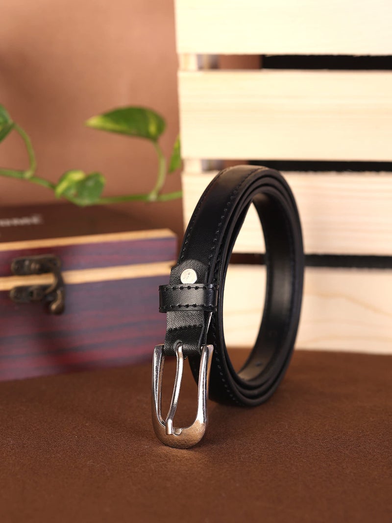 ZEVORA Women Leather Formal Belt, Black - Image 2