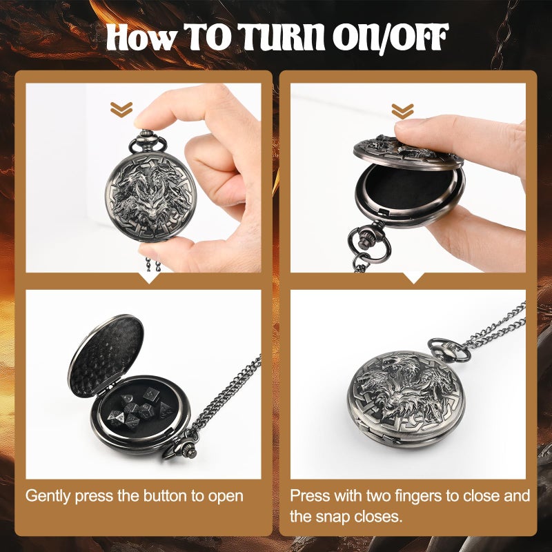 Banloga D&D Dice Set,7PCS Metal Dice for Dungeons and Dragons,Mini Dice Set with Pocket Watch Case,Role Playing Board Games Accessories (Dragon, Ancient Silver) - Image 4
