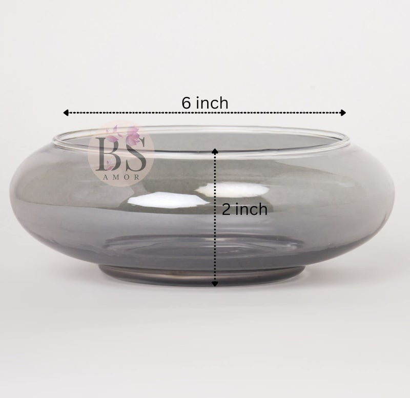 BS AMOR Flower Glass Vase, Urli Bowl Terrarium Succulent Planter, Air Plant Display, Decorative Centerpiece Floral Container for Home or Wedding Set of 1, LxBxH-6x6x2 Inch (Black) - Image 3