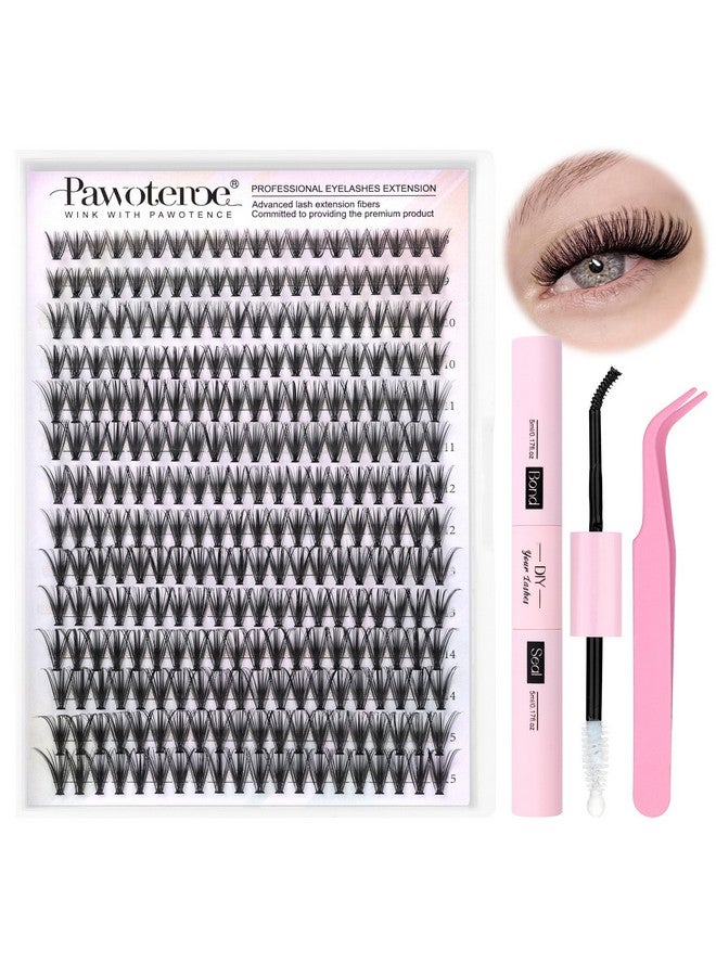 Pawotence Lash Extension Kit Diy 280Pcs Individual Lash Clusters Kit 30D Natural 8-15Mm Cluster Eyelash Extensions Kit With Lash Bond And Seal, Lash Tweezers For Self Use (30D, 0.07D, 8-15Mm, Kit) - Image 1
