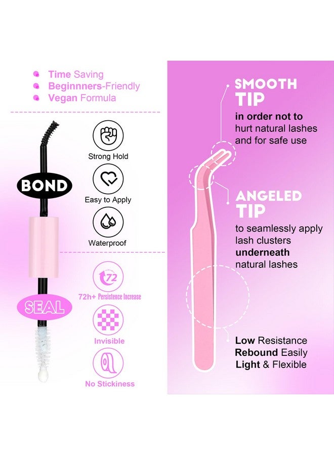 Pawotence Lash Extension Kit Diy 280Pcs Individual Lash Clusters Kit 30D Natural 8-15Mm Cluster Eyelash Extensions Kit With Lash Bond And Seal, Lash Tweezers For Self Use (30D, 0.07D, 8-15Mm, Kit) - Image 2