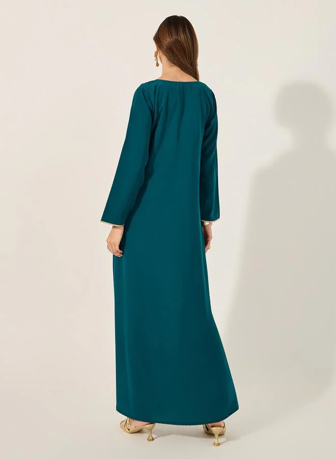 Styli Lace Detail Round Neck A-Line Jalabiya