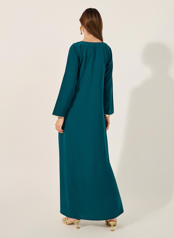 Styli Lace Detail Round Neck A-Line Jalabiya  - Image 5