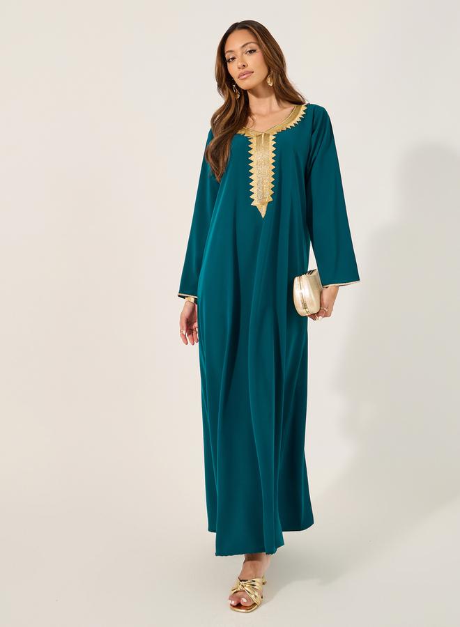 Styli Lace Detail Round Neck A-Line Jalabiya  - Image 1