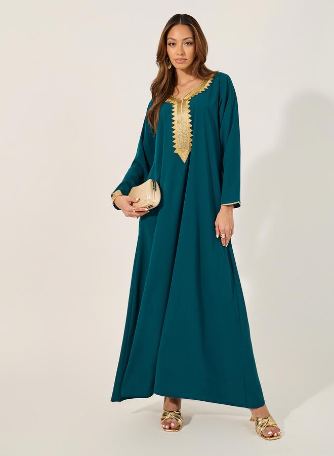 Styli Lace Detail Round Neck A-Line Jalabiya  - Image 2