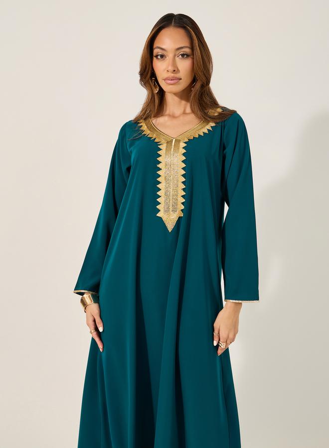 Styli Lace Detail Round Neck A-Line Jalabiya  - Image 3