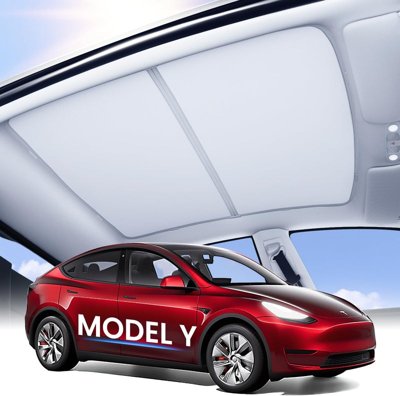 Zanch 2024 Upgrade Tesla Model Y Roof Sunshade [No-Sagging, Blocks 99% UV] Magnetic Tesla Model Y Accessories 2024 Heat Insulation Light-Tight Foldable Sun Shade Roof for Model Y 2020-2023 - Gray - Image 1