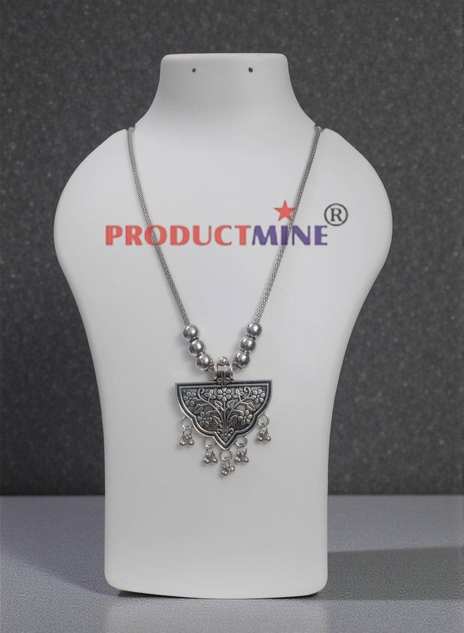 PRODUCTMINE قلادة كبيرة من الفضة المؤكسدة الصناعية من PRODUCTMINE®، سلسلة أنيقة - مجوهرات عتيقة مميزة للفتيات والسيدات - قطعة واحدة - Image 3