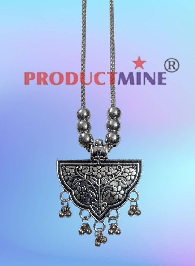 PRODUCTMINE قلادة كبيرة من الفضة المؤكسدة الصناعية من PRODUCTMINE®، سلسلة أنيقة - مجوهرات عتيقة مميزة للفتيات والسيدات - قطعة واحدة - Image 5