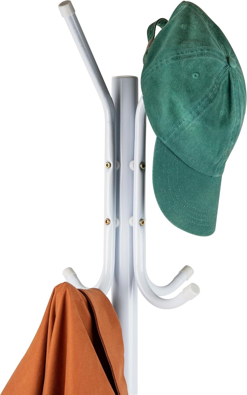 Mind Reader Standing Metal Coat Rack Hat Hanger 11 Hook for Jacket, Purse, Scarf Rack, Umbrella Tree Stand, White - Image 2