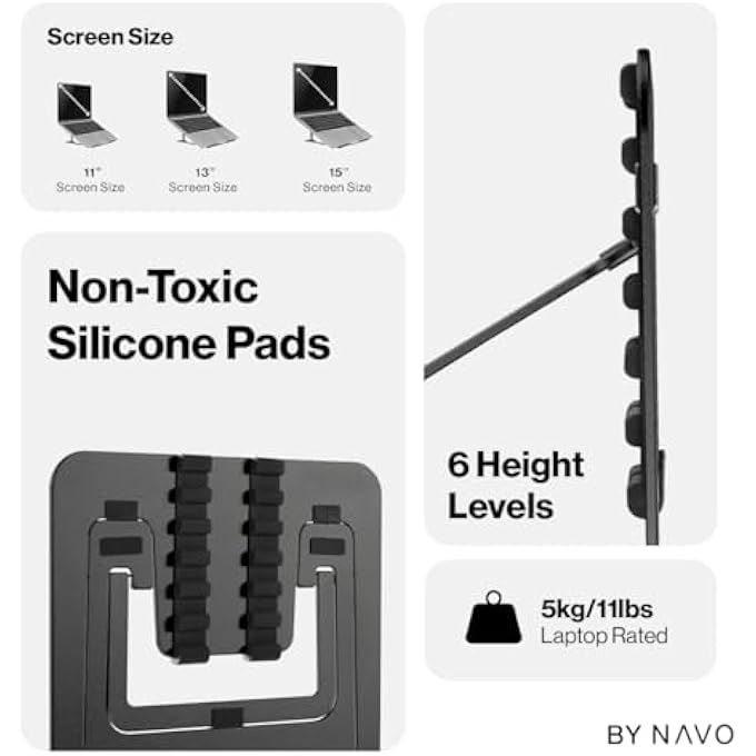 rayihni NAVO PORTABLE LAPTOP RISER | 6 LEVEL HEIGHT ADJUSTABLE ERGONOMIC LAPTOP STAND FOR HOME OFFICE | UNIVERSALLY COMPATIBLE | (MEDIUM, BLACK) - Image 2