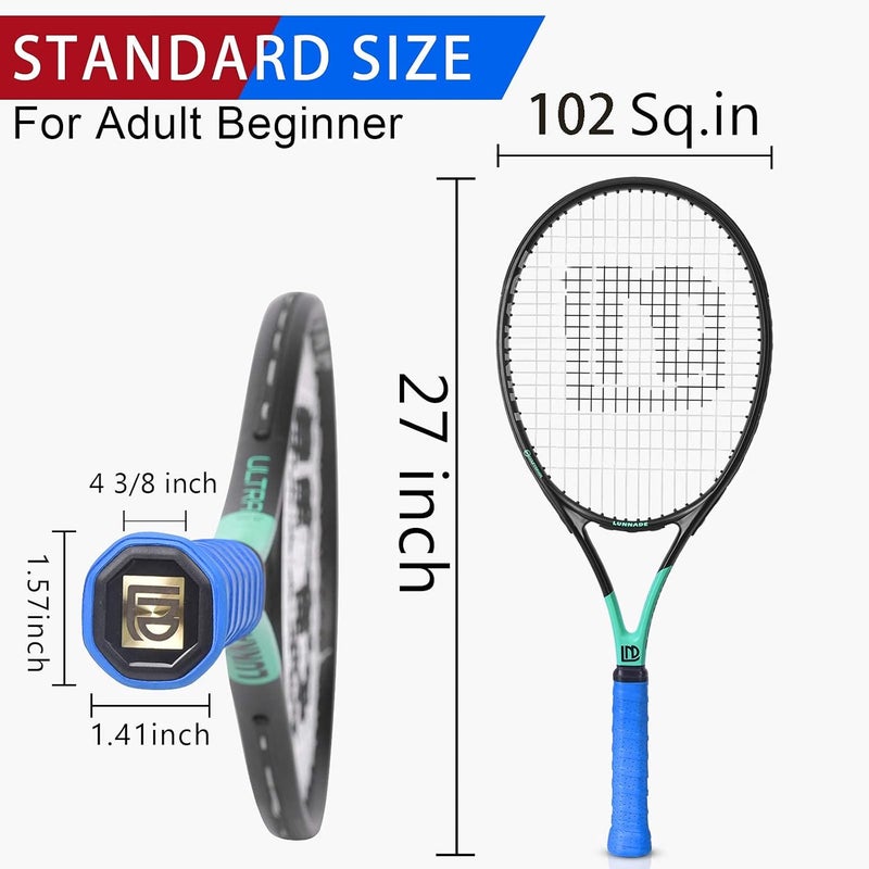 LUNNADE Adults Tennis Racket 27 Inch, Shockproof Carbon Fiber Tennis Racquet Light-Weight, Pre-Strung and Regrip, Suitable for Beginners to Intermediate Players - Image 3