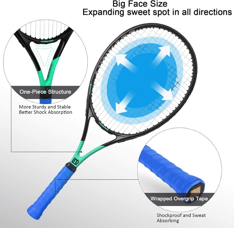 LUNNADE Adults Tennis Racket 27 Inch, Shockproof Carbon Fiber Tennis Racquet Light-Weight, Pre-Strung and Regrip, Suitable for Beginners to Intermediate Players - Image 2