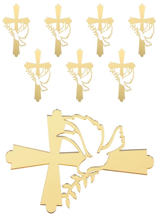 HOLIDYOYO 8pcs Peace Dove Cross Cake Toppers Acrylic Cupcake Decorations for Holy Communion Baptism and Wedding Party Creative Inserts for Memorable Celebrations - Image 1