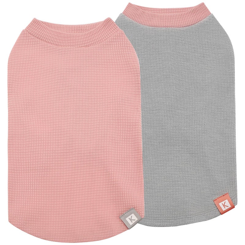 KYEESE 2Pack Dog Shirts Waffle for Small Dogs Stretchy T-Shirts Lightweight Tank Top Sleeveless Dog Vest Breathable Cat Shirt, Medium, Pink+Grey - Image 1