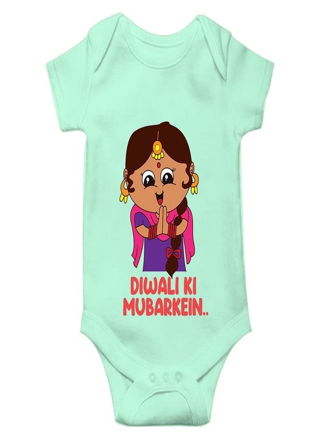 Mott2 Diwali Special Unisex Baby Romper - Diwali Ki Mubarkein (3-6 Months Green) - Image 1