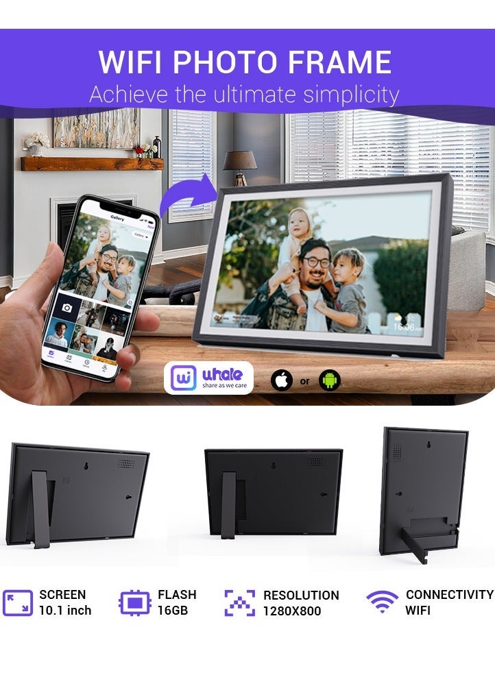 إطار صور رقمي 10.1 بوصة، ذاكرة 16GB، شاشة لمس مع WiFi، دقة ‎1280×800‎ IPS، دوران تلقائي، قابل للتثبيت على الحائط - Image 1