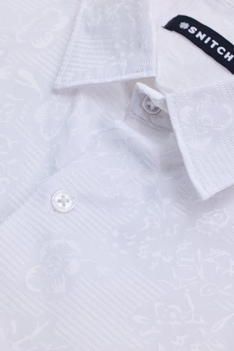 SNITCH White Self-Design Slim Fit Shirt