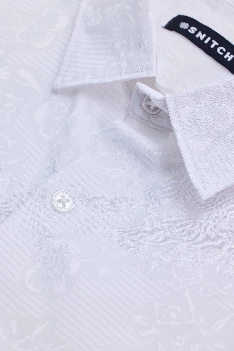 SNITCH White Self-Design Slim Fit Shirt