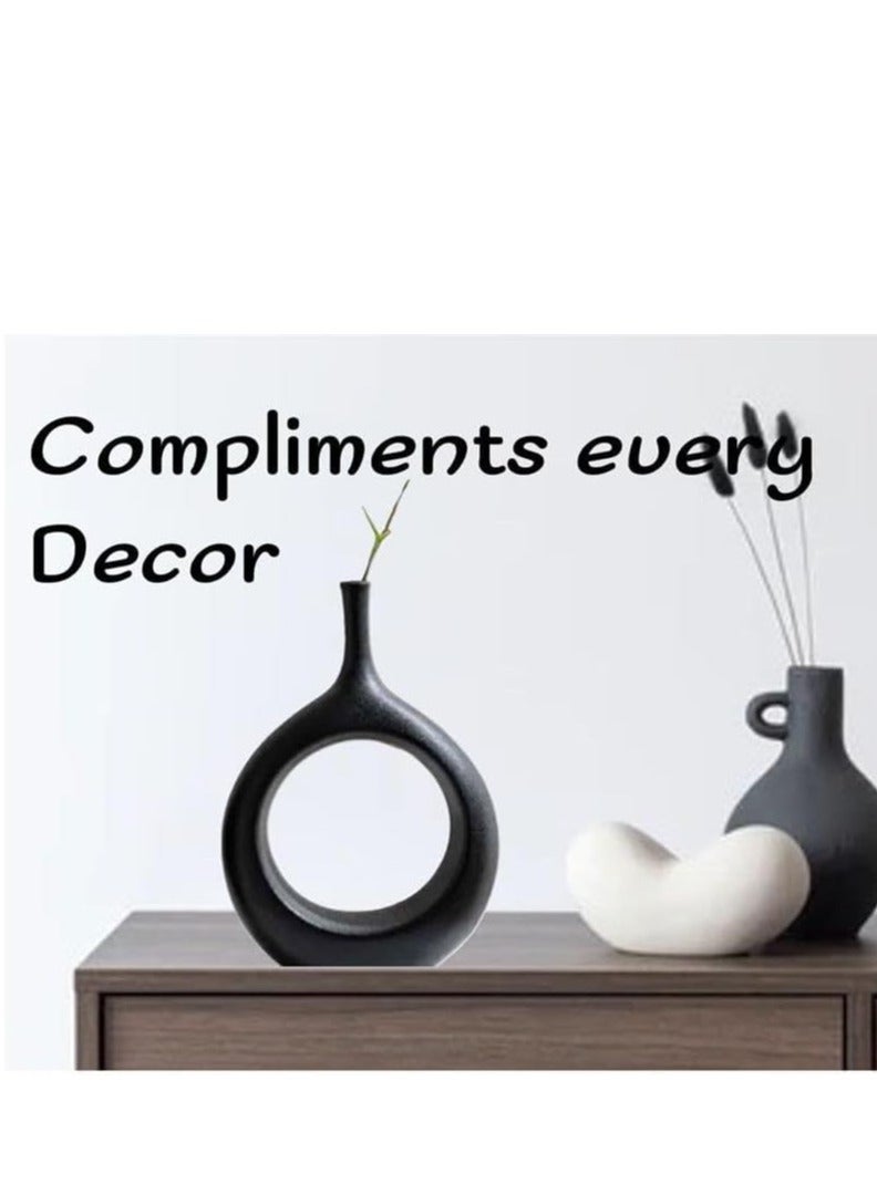 Bluejw Chinese Simple Ceramic Vase With Hollow Circle Shape In Black Centre - Image 4