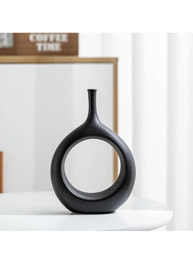 Bluejw Chinese Simple Ceramic Vase With Hollow Circle Shape In Black Centre - Image 1