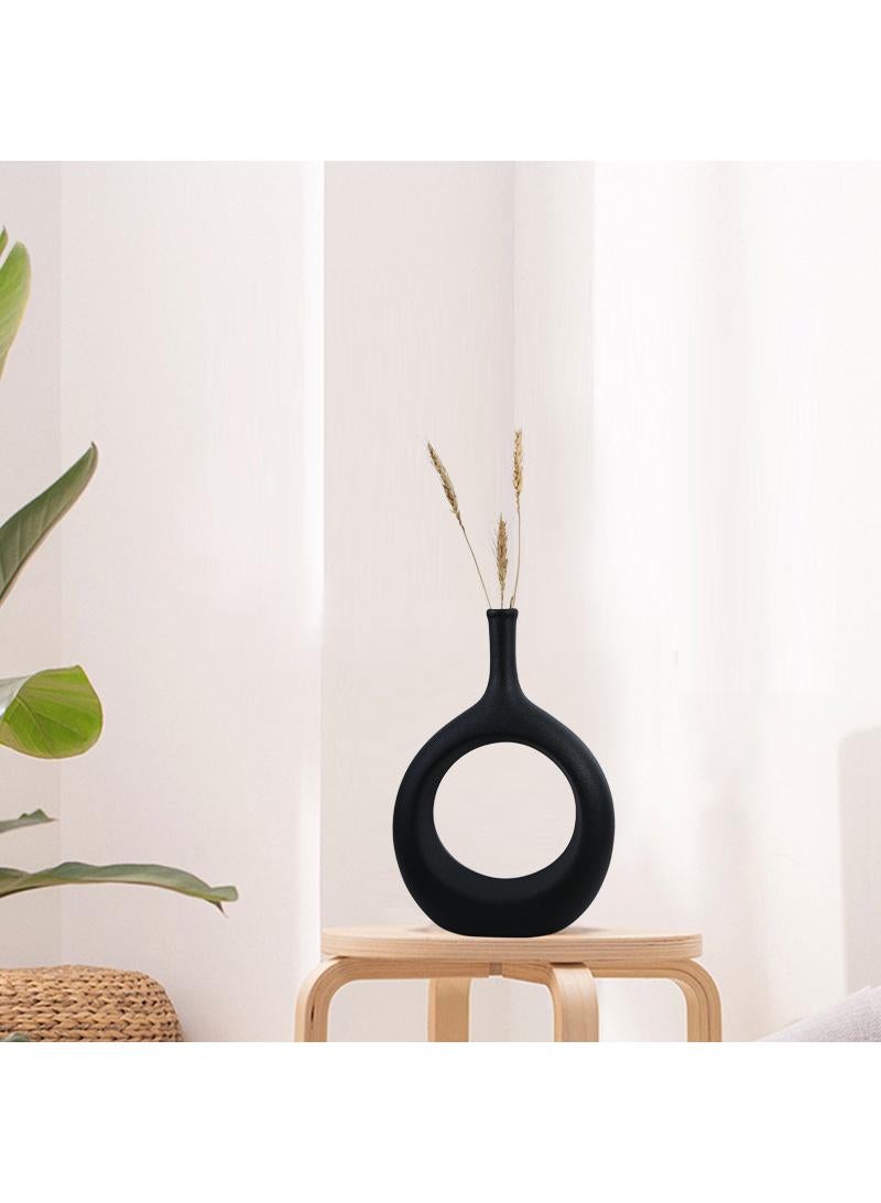 Bluejw Chinese Simple Ceramic Vase With Hollow Circle Shape In Black Centre - Image 3