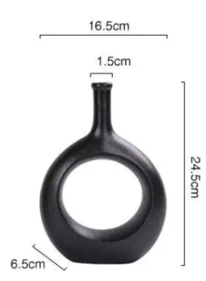 Bluejw Chinese Simple Ceramic Vase With Hollow Circle Shape In Black Centre - Image 5