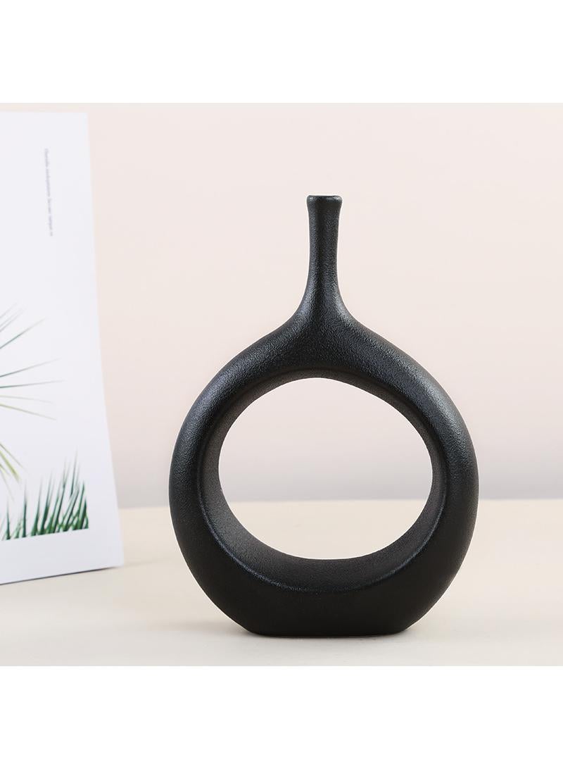Bluejw Chinese Simple Ceramic Vase With Hollow Circle Shape In Black Centre - Image 2