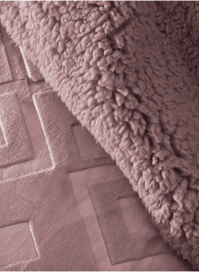 Morano 3-Piece Sherpa Blanket Set 230x250cm with 2 Pillowcases 55x75cm Luxurious Soft Embossed Velvet Front and Shaggy Sherpa Back Warm Polyester Blanket for Double Beds (Blush)