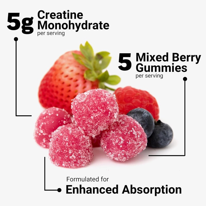 Force Factor Creatine Monohydrate Gummies 5g Dose for Men  Women to Support Muscle Strength Recovery Cognitive Health  Memory Mixed Berry 150 Gummies - Image 3