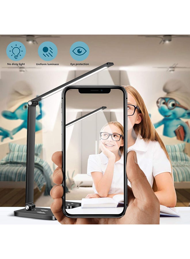 SKY-TOUCH Desk Lamp for Home Office,Touch switch, 3 levels of strong light adjustment, 5 levels of color temperature adjustment, mobile phone wireless charging,with USB Charging Port,Black - Image 4