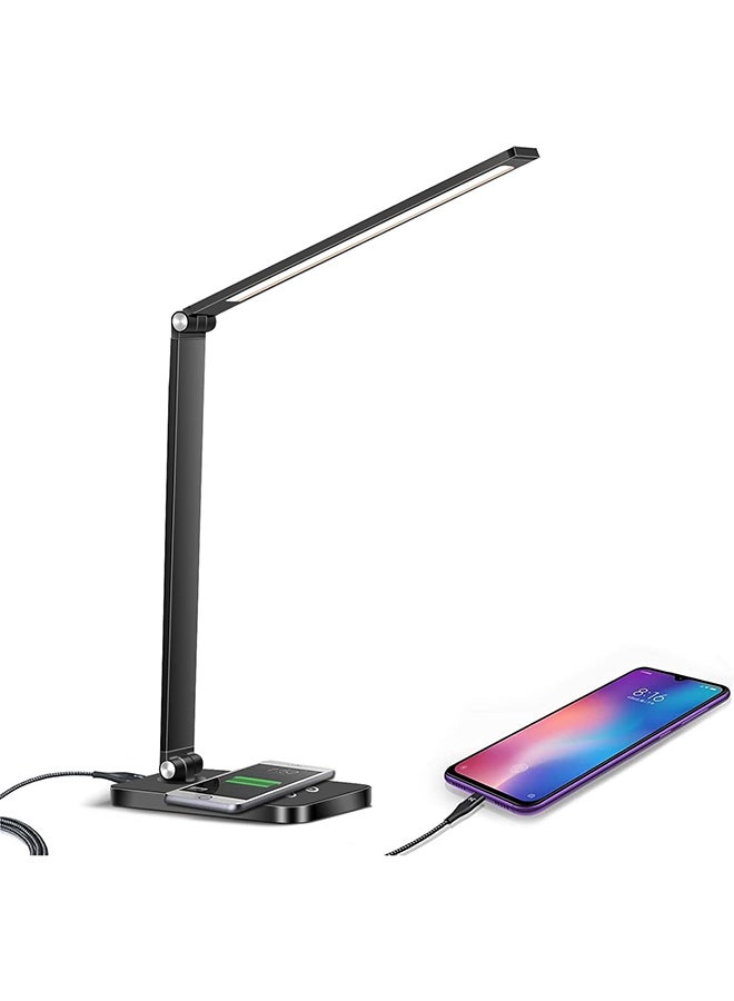 SKY-TOUCH Desk Lamp for Home Office,Touch switch, 3 levels of strong light adjustment, 5 levels of color temperature adjustment, mobile phone wireless charging,with USB Charging Port,Black - Image 1