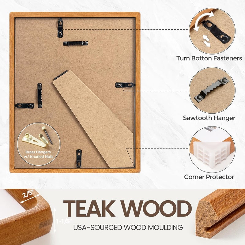FLYJOE 4x6 Picture Frame, USA-Sourced Natural Teak Wood Photo Frame with Tempered Glass, Handcrafted Rounded Corner 4 x 6 Wooden Frame Matted to 3.5x5 Photos, Wall or Tabletop Display - Image 5