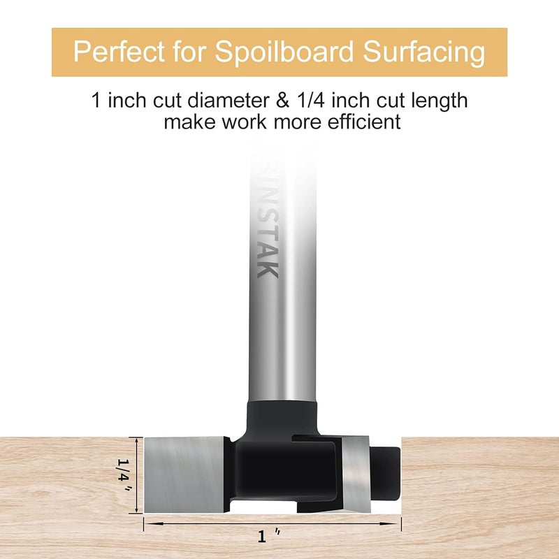 BINSTAK CNC Spoilboard Surfacing Router Bits, 1/4 inch Shank 1 inch Cutting Diameter, Slab Flattening Router Bit Planing Bit Wood Planing Bit Dado Planer Bit by (Carbide) - Image 2
