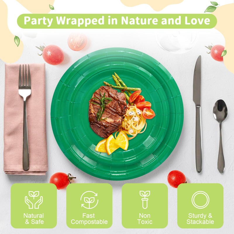 LANLISA 50 Pcs Green Paper Plates Disposable, 25-9" & 25-7" Disposable Birthday Cake Dessert Plates For St Patricks Day, Christmas Holiday Party Supplies - Image 3