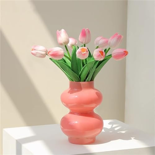 JSPYFITS Glass Hydroponic Flower Vase Double Balls Colored Glasses Bubble Vase for Flowers 7 Inches Glass Funky Vases for HomeOfficeWeddingsParty Table Dcor Pink - Image 1