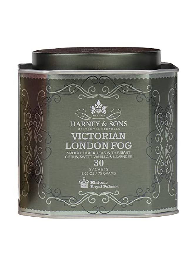 HARNEY & SONS Victorian London Fog Black Tea W/ Bergamot Oil Lavender And Vanilla Grey Tin Of 30 Sachets - Image 1