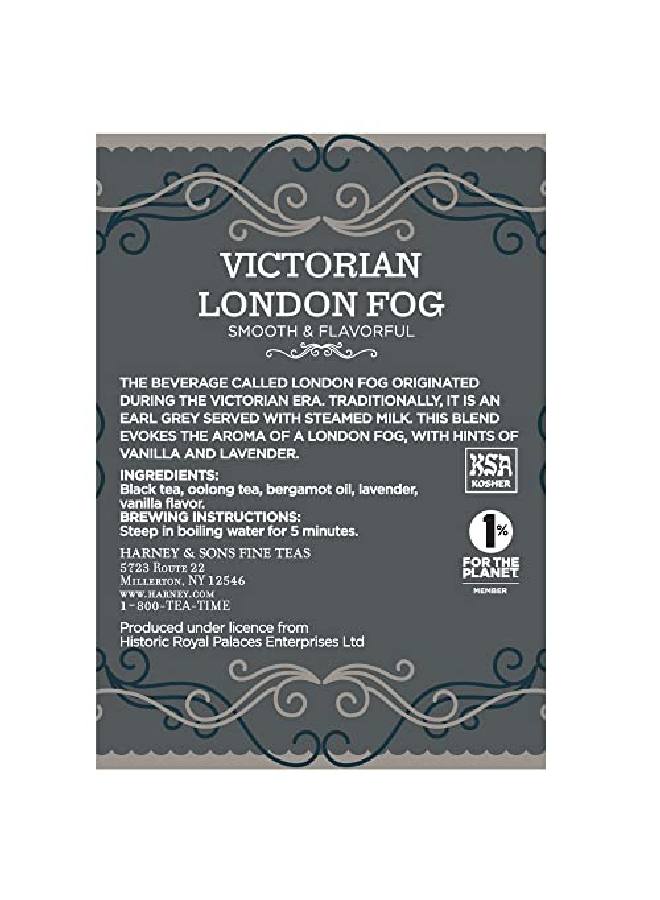 HARNEY & SONS Victorian London Fog Black Tea W/ Bergamot Oil Lavender And Vanilla Grey Tin Of 30 Sachets - Image 3
