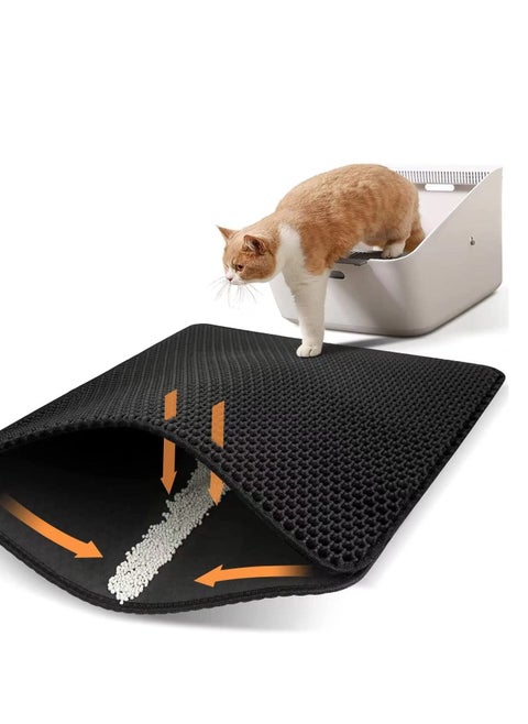 Cat Litter Mat Cat Litter Trapping Mat Honeycomb Double Layer Design Urine and Water Proof Material Scatter Control Less Waste Easier To Clean Washable
