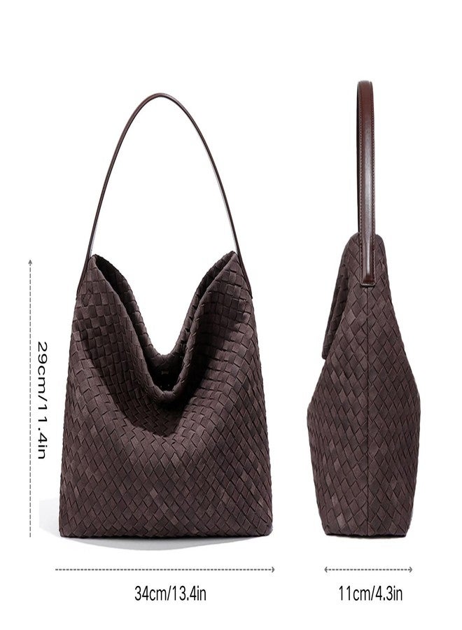 AISIWAN Women’s Trendy Suede Woven Tote Bag Shoulder Bags For Women Fall Winter Hobo Purse Work Purses Suede Travel Handbag 2025, Chocolate - Image 4