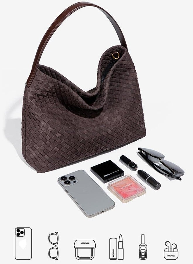 AISIWAN Women’s Trendy Suede Woven Tote Bag Shoulder Bags For Women Fall Winter Hobo Purse Work Purses Suede Travel Handbag 2025, Chocolate - Image 3