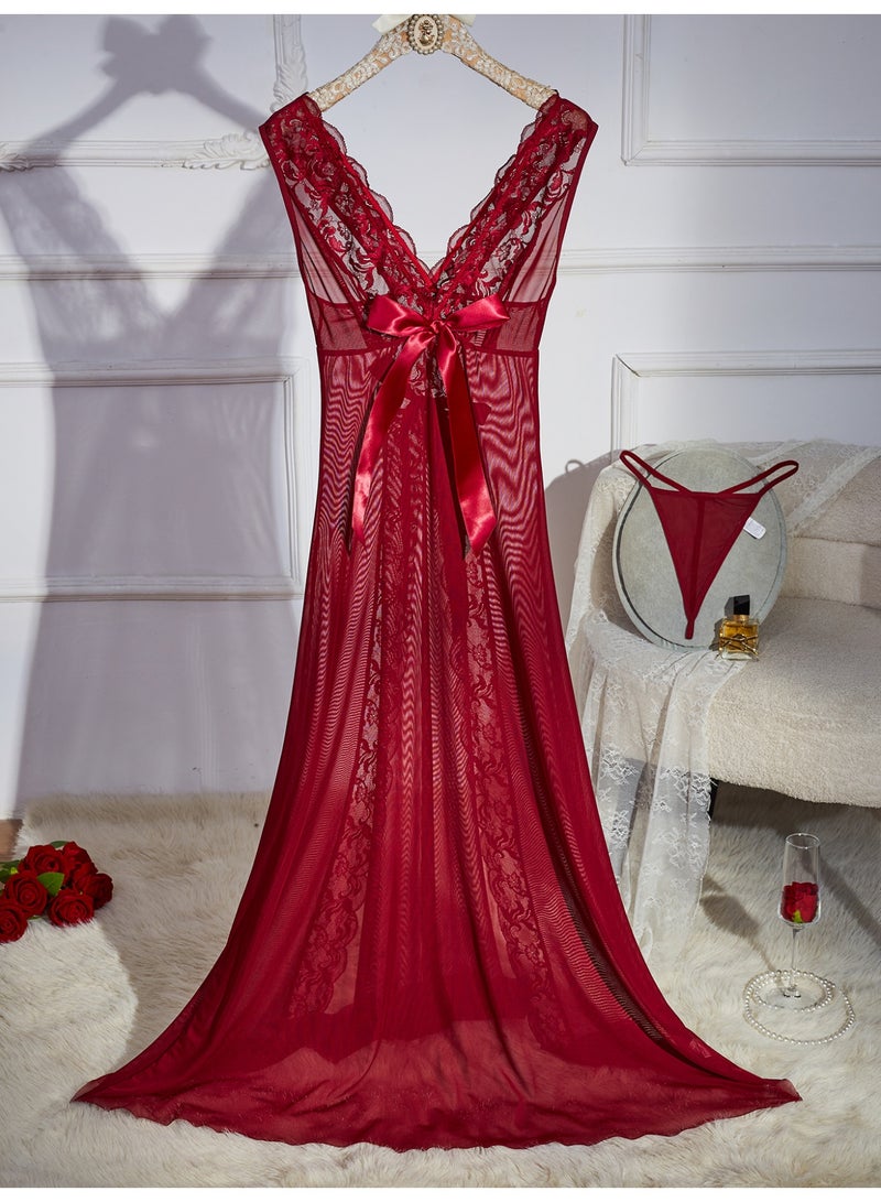 Women Mesh Bodysuit Set Lingerie Dress Cut Out Halter Dress - Image 1