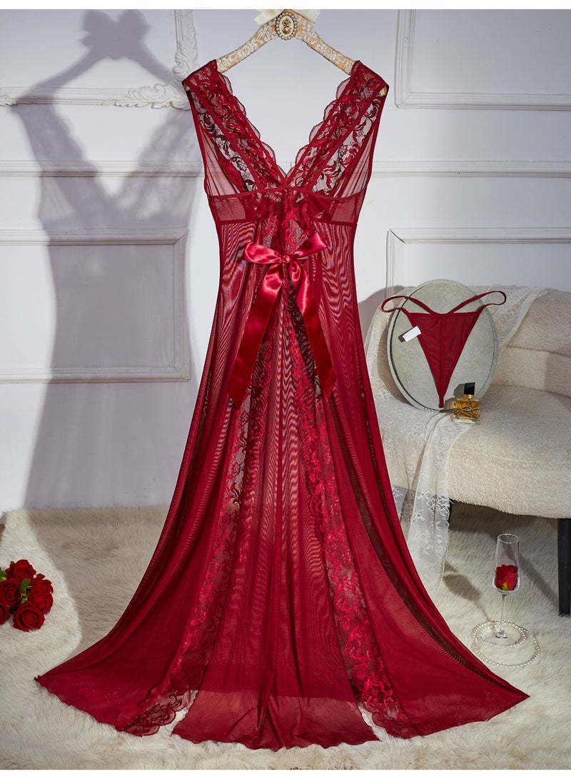 Women Mesh Bodysuit Set Lingerie Dress Cut Out Halter Dress - Image 2