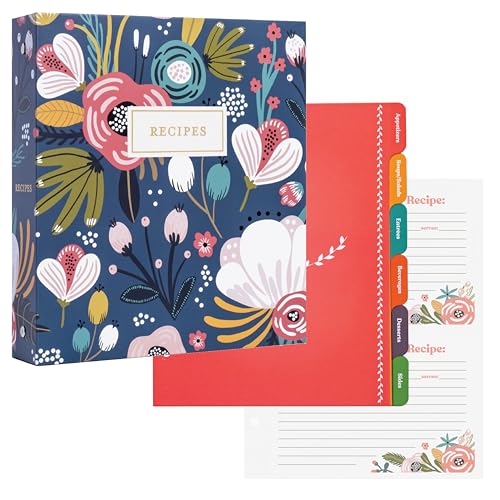 Jot  Mark Jot & Mark 8.5" x 9.5" 3 Ring Recipe Binder with 50 Matching 4x6 inch Recipe Cards, 25 Top & Bottom Binder Sleeve Sheet Protector, 5 Full-Page Undivided Sleeves, 6 Sturdy Divider Tabs, Garden Floral - Image 1